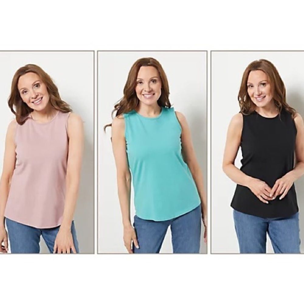 Denim & Co. Round Neck 3 Pack Cotton Tank Tops